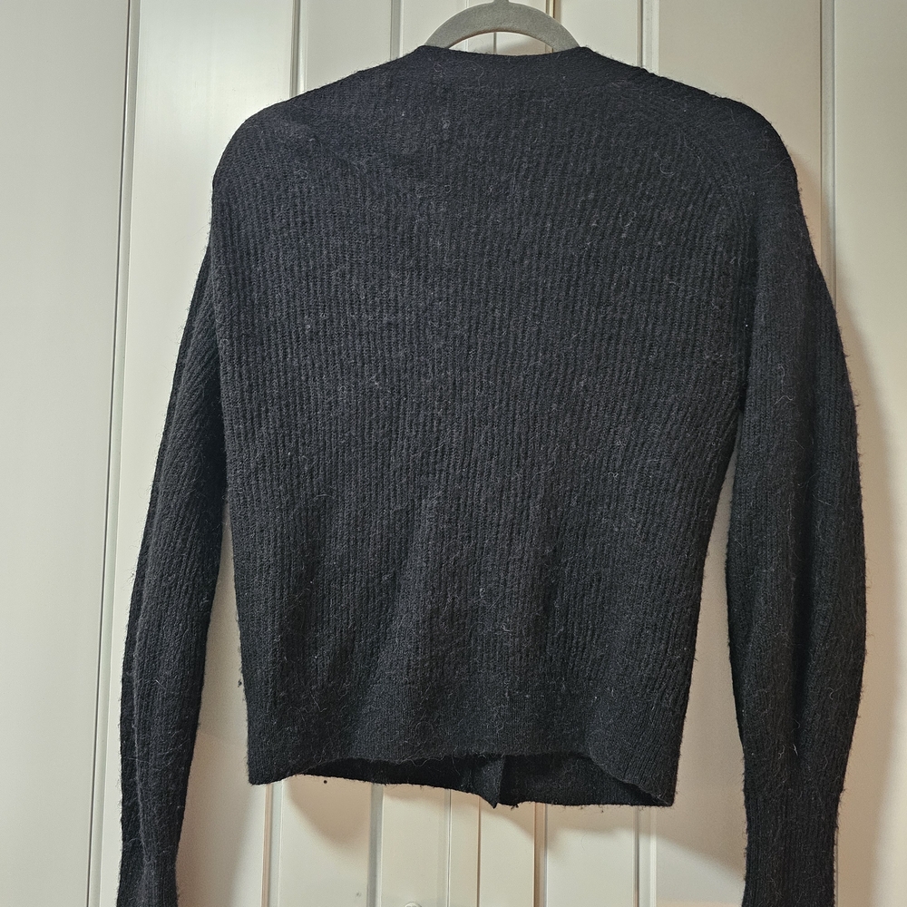 Quince Black Alpaca Bell Sleeve Cardigan Sweater Button - Picture 4 of 9